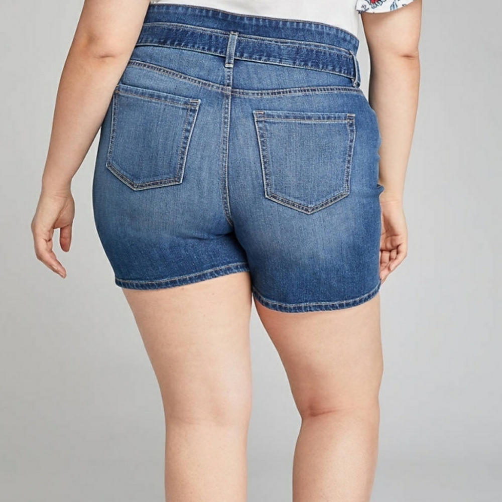 Lane Bryant Womens Plus Size Belted Paperbag Waist Girlfriend Denim Jean Shorts - Picture 4 of 14